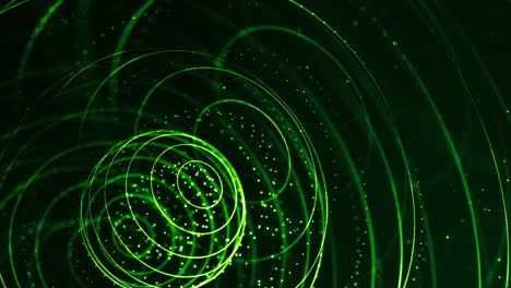 4k looped sci-fi green background with bokeh and light effects. glow green color particles form lines, surfaces, string spherical structures as virtual space or hologram for hud screen.