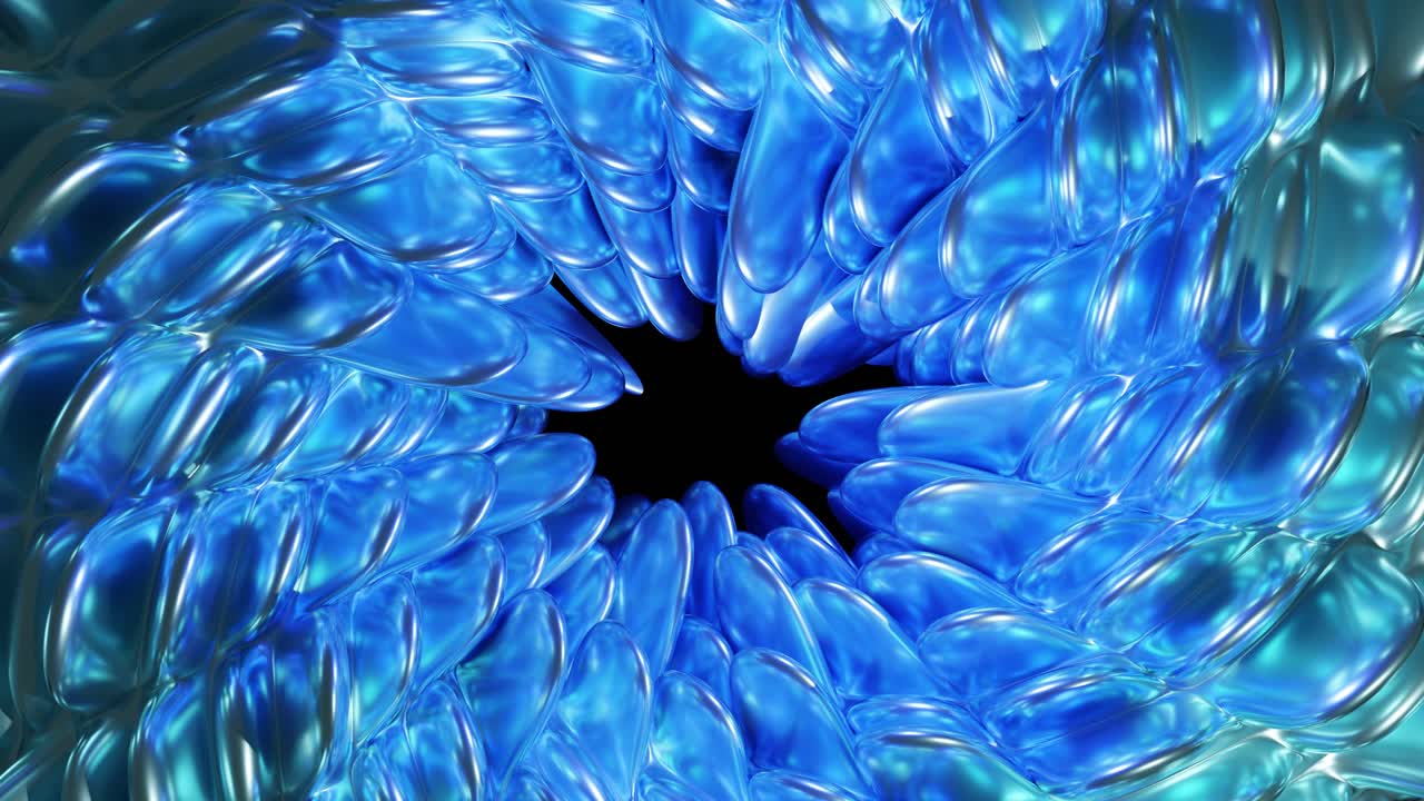 Bright shiny neon iridescent abstract flower growth on dark surface, 3d background