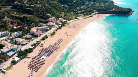 drone fly over beautiful beach in greece