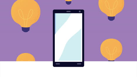 bombillas con animación de dispositivo de teléfono inteligente