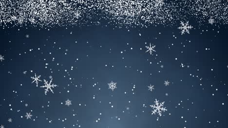 white confetti, snowflakes and bokeh lights on the blue christmas background