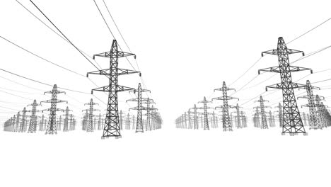 electrical power lines and pylons on white background