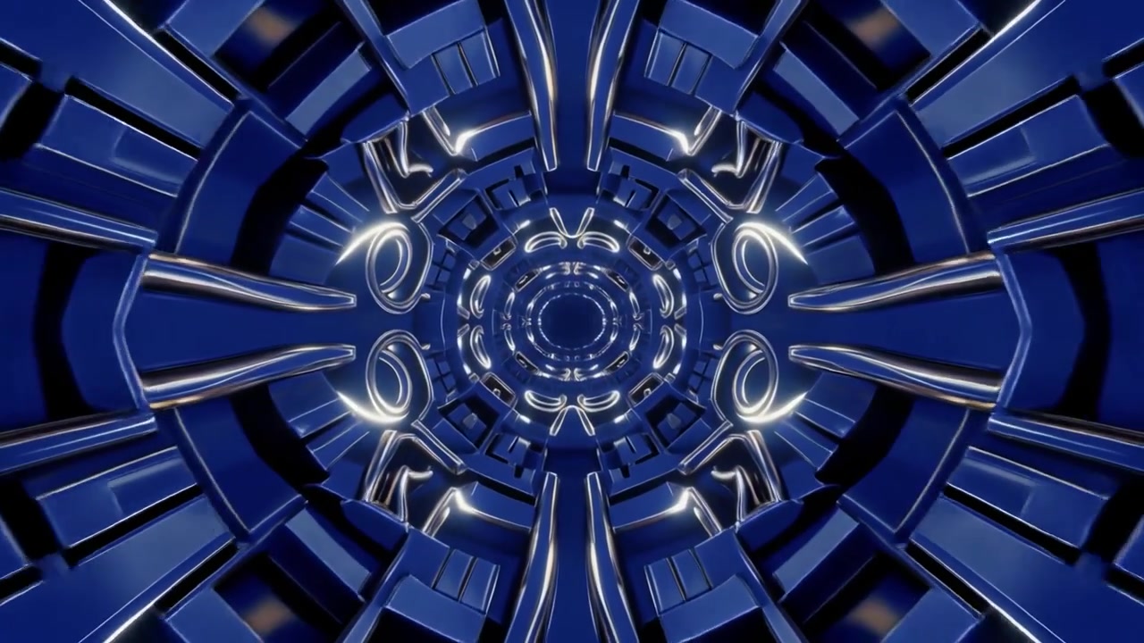 Abstract 3D Tunnel with Glowing Blue Geometric Structures