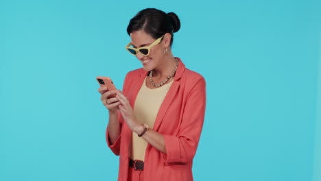 Phone,-studio-or-happy-woman-on-social-media