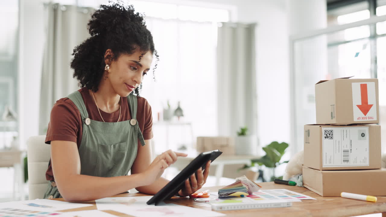 Woman, tablet and logistics in small business