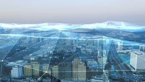 ciudad moderna con concepto de conexión de red inalámbrica