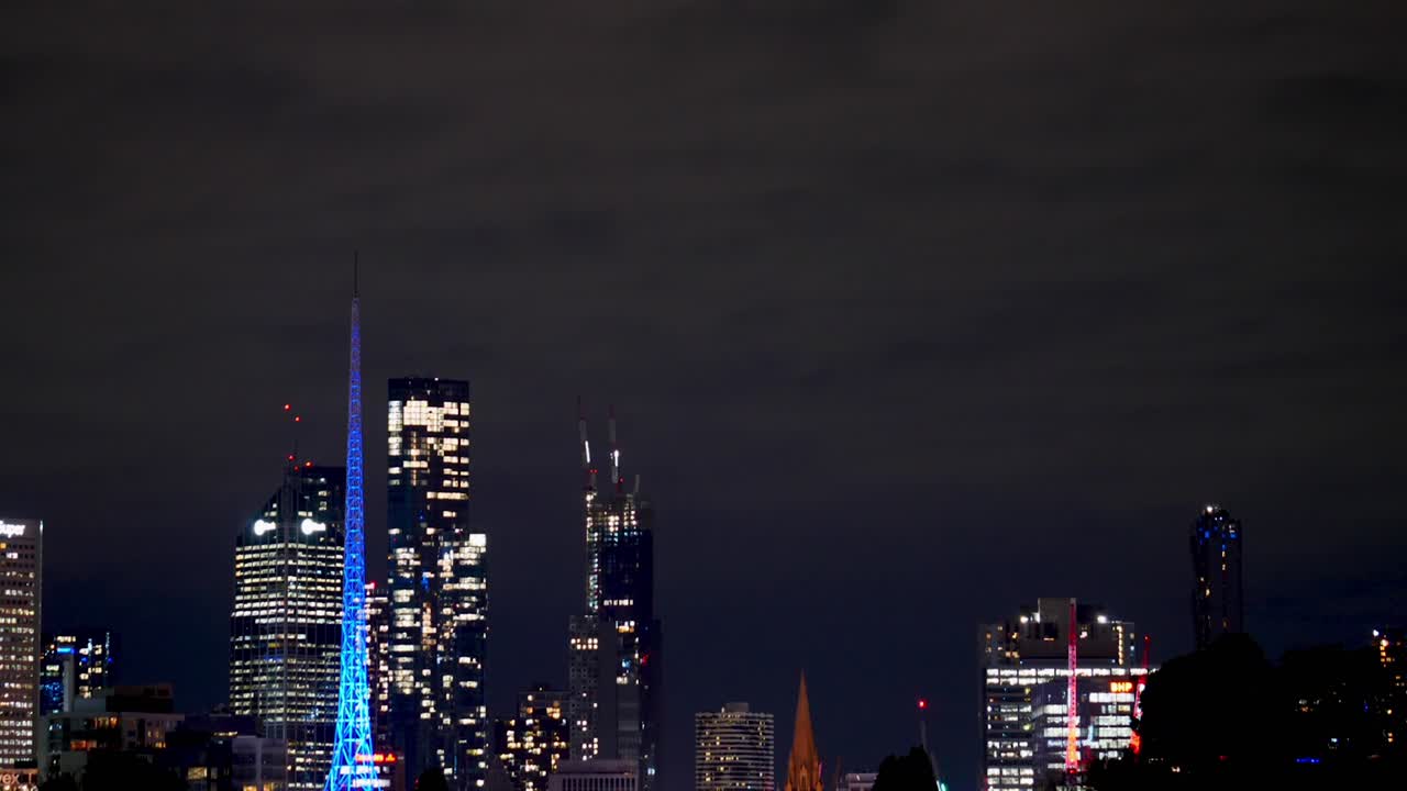 멜버른 파라노마 스카이라인 타임랩스 야간 시간 멜버른 시티 야간 타임랩스