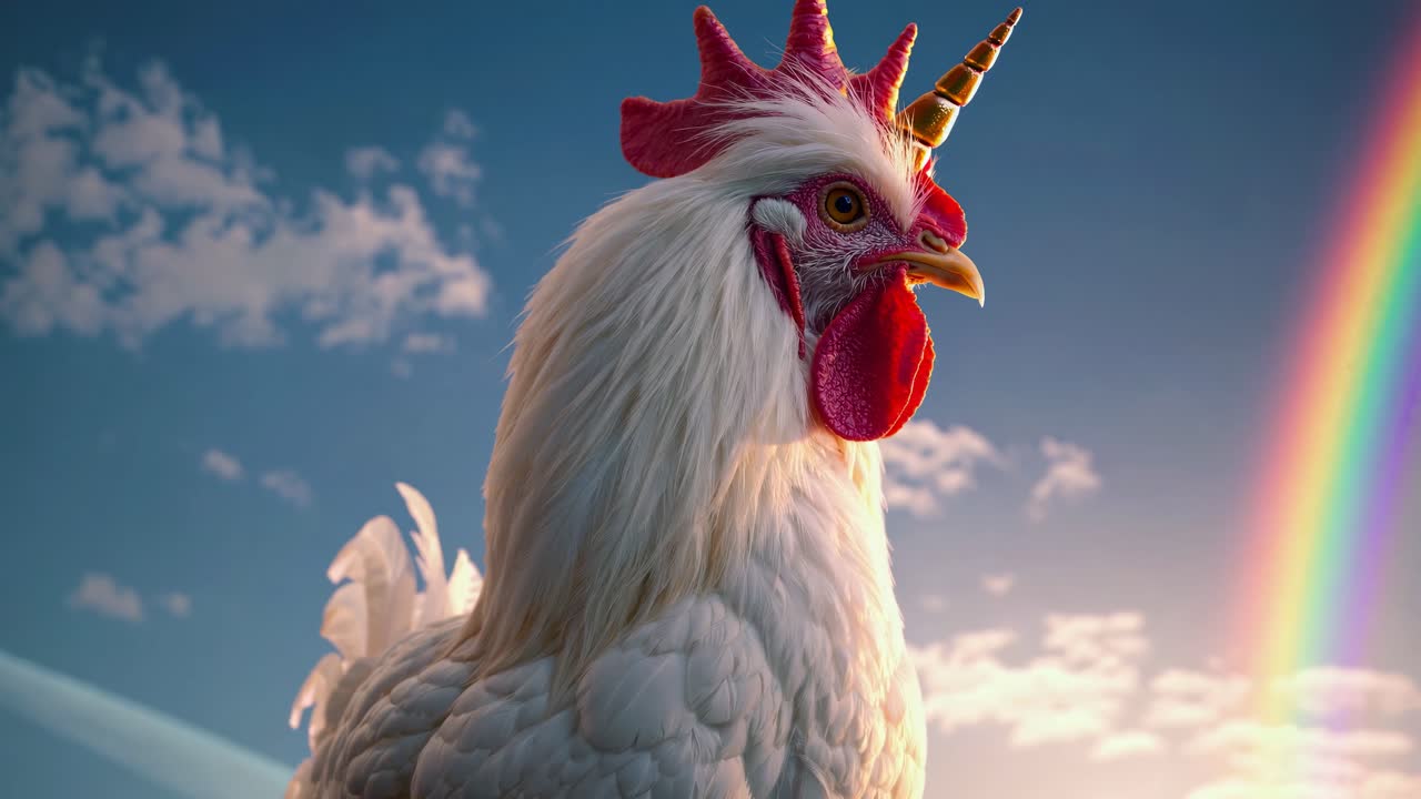 Unicorn Rooster with Rainbow
