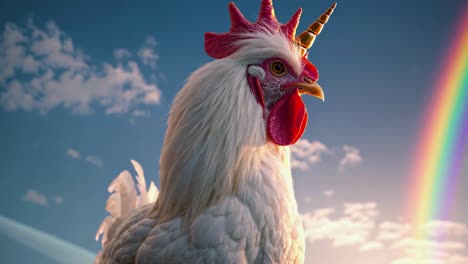unicorn rooster with rainbow