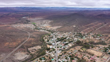 high altitude shot over a south african village countryside