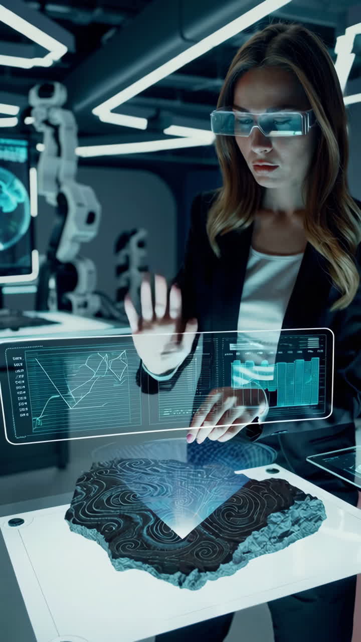 científico usando auriculares vr en un laboratorio futurista