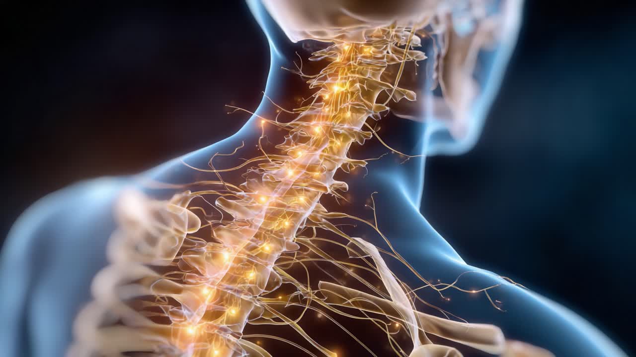 Explorando las complejidades de la columna vertebral humana: una representación visual detallada de las redes neuronales y la columna vertebral en una impresionante ilustración anatómica