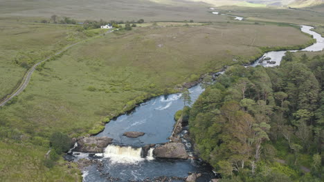 Static-shot-of-Aasleagh-Falls-situated-just-outside-Leenane-village-on-the-Galway---Mayo-in-the-west-of-Ireland