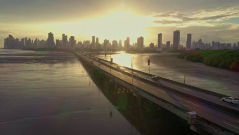 drone footage of panama city coastline during sunset golden hour