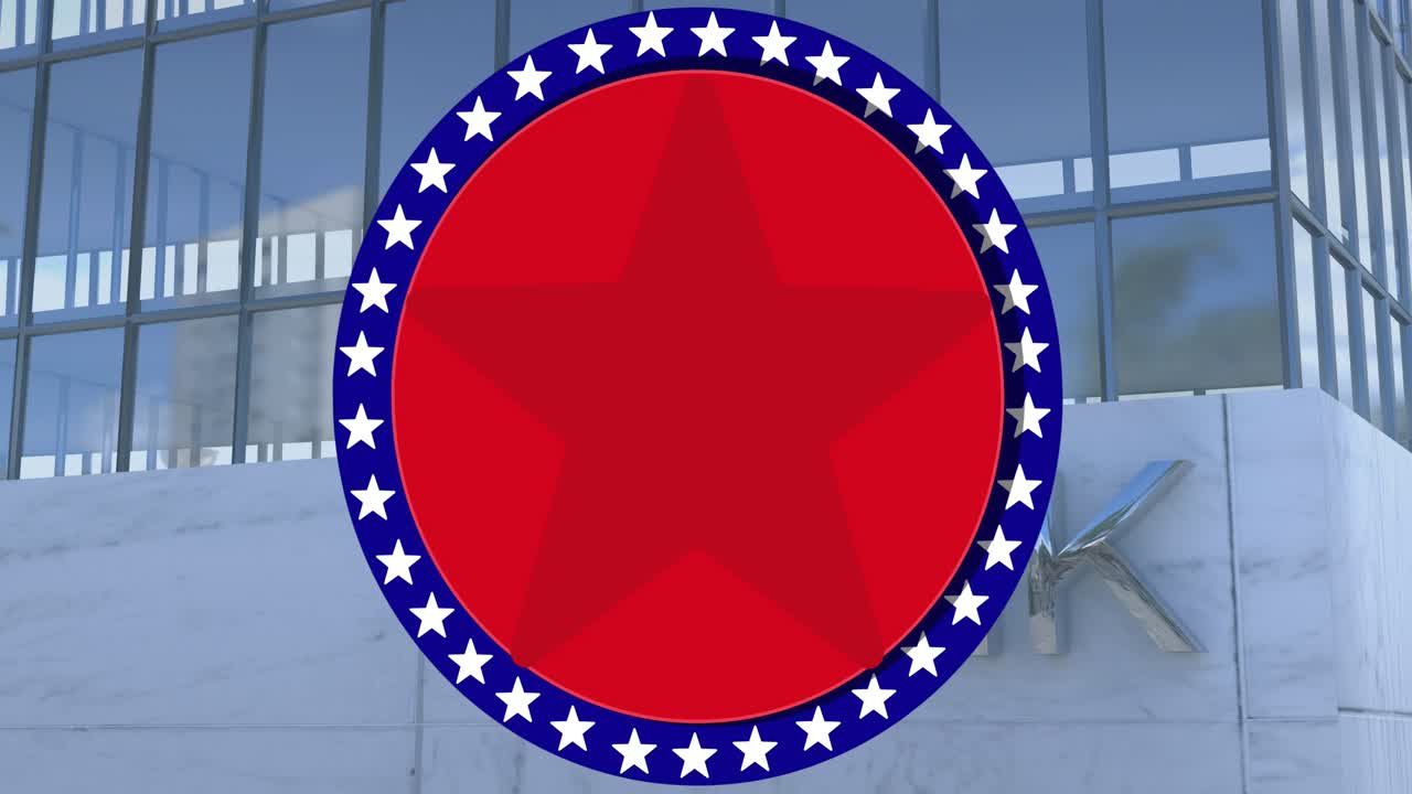 Animazione di cerchio rosso con stelle su edifici per uffici
