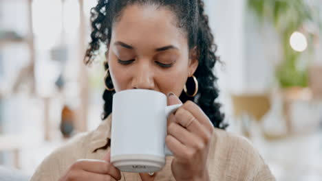 thinking, coffee and relax with a woman