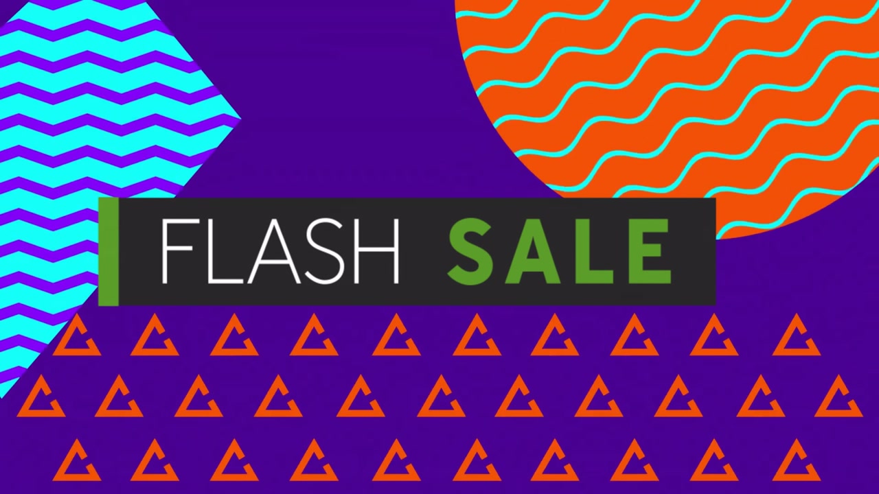 Flash sale text over colorful geometric shapes and patterns
