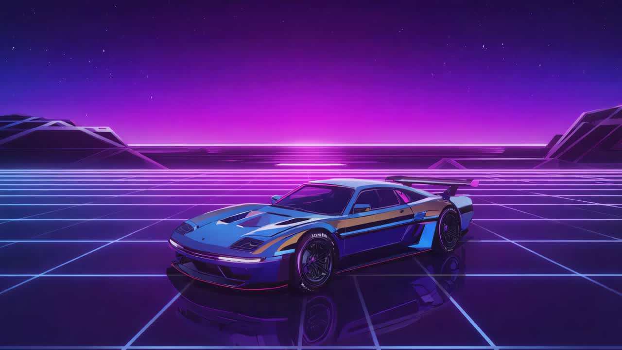 Futuristic Synthwave Sports Car on a Neon Grid