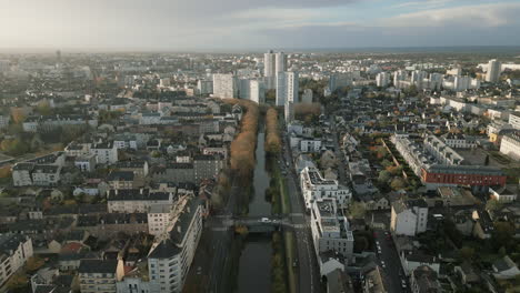 saint martin canal and cityscape, rennes in france