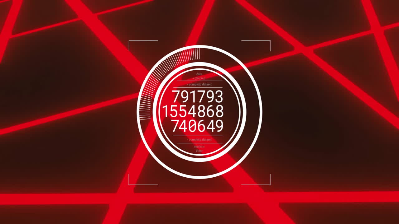 Animation of digital data processing over neon pattern