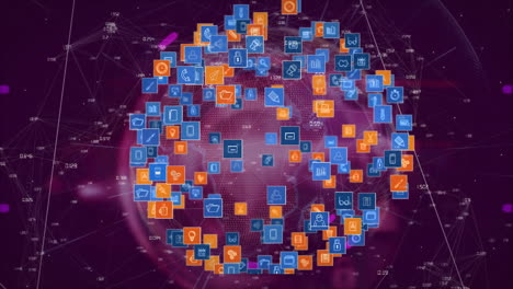 animación del globo con iconos y red de conexiones