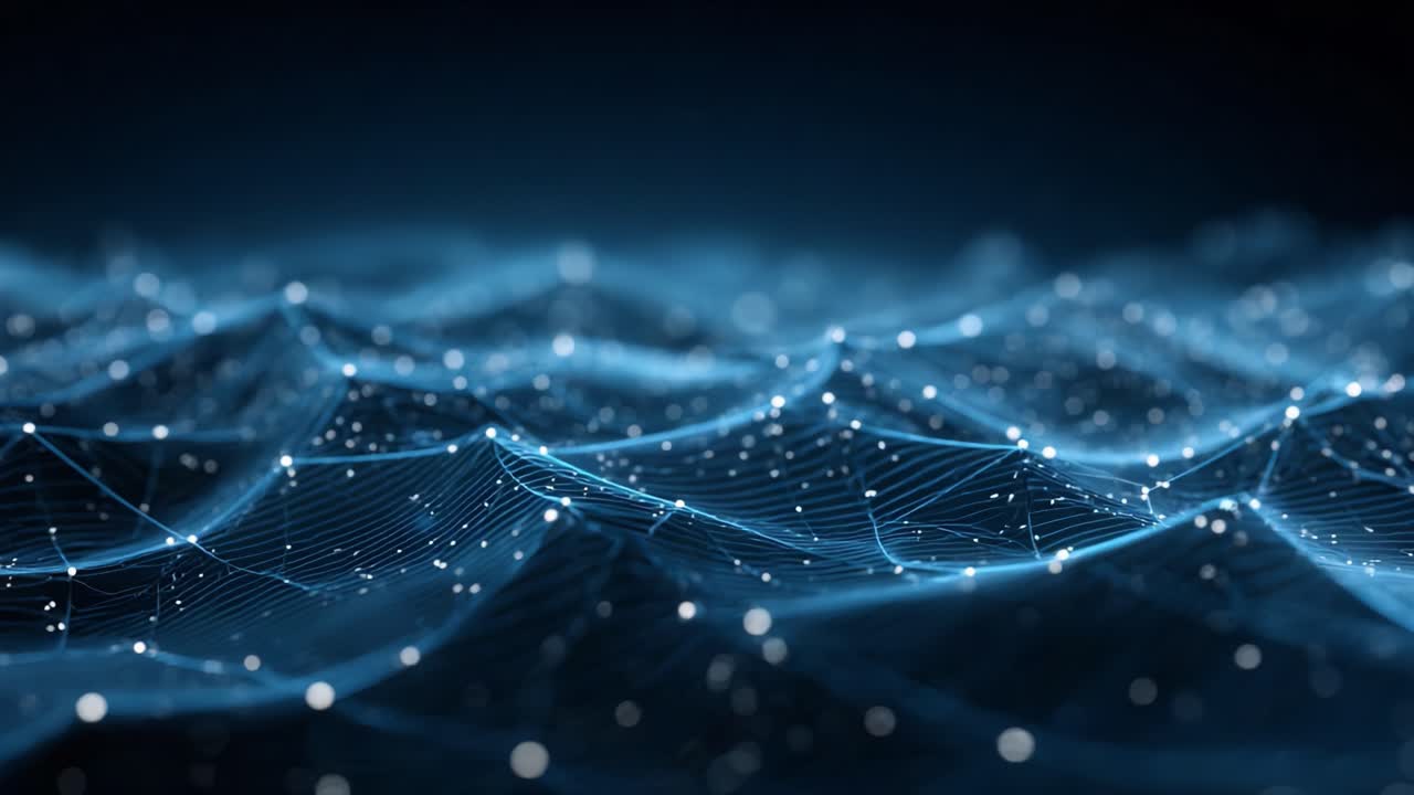A Close-Up of a Dynamic Digital Waveform, Showcasing the Intricate Details of Tiny Light Particles and Fluid Motion in a Beautifully Rendered Blue Environment