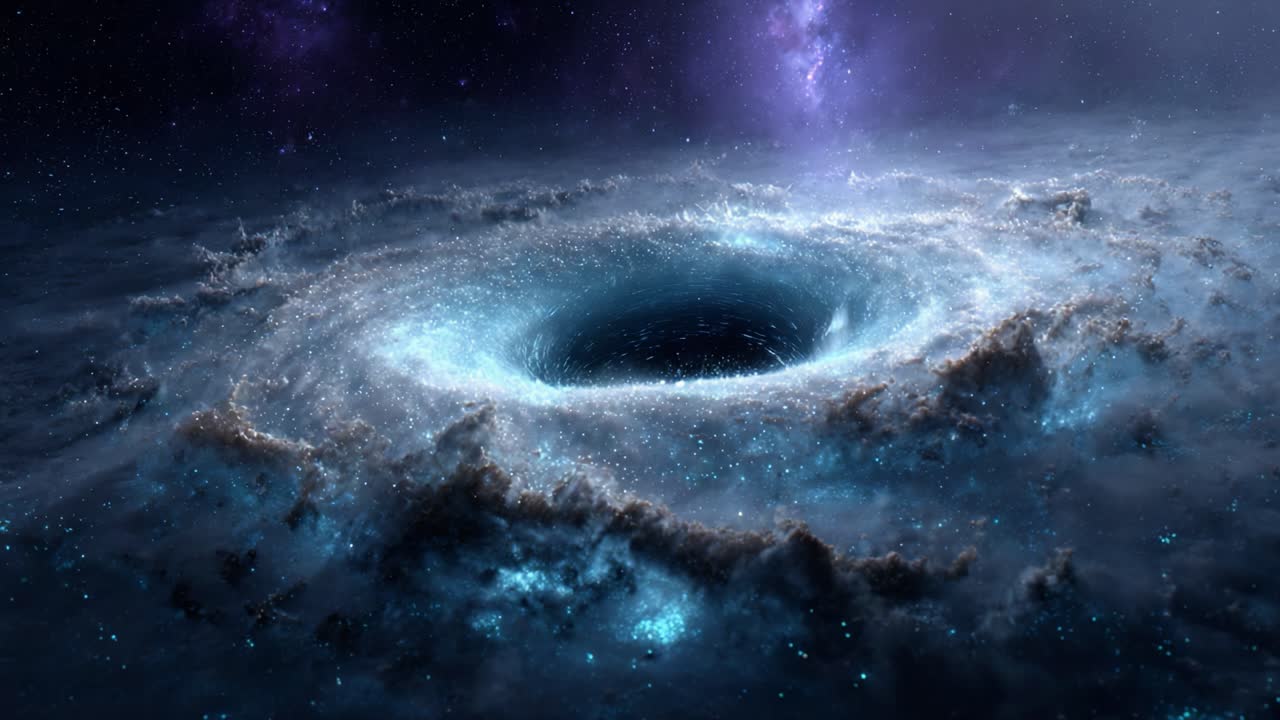A Stunning Visualization of a Massive Black Hole Surrounded by Glowing Cosmic Dust and Stars in the Depths of Outer Space