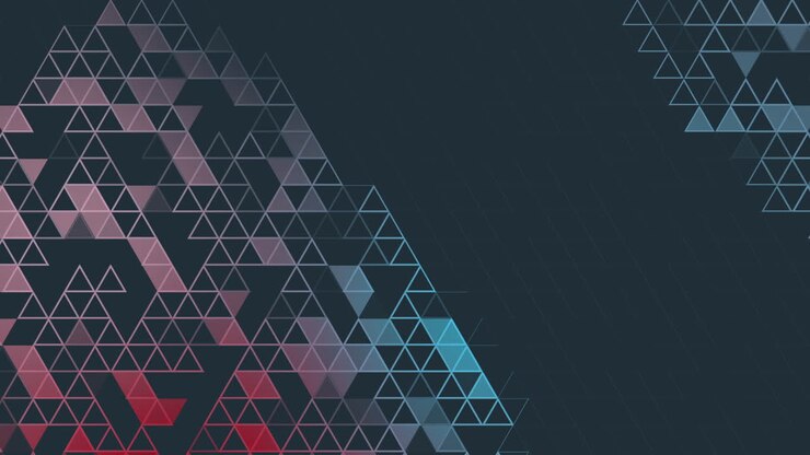 Triangle mosaic pattern loop geometric dark blue background. Red and blue shape. Copy space.