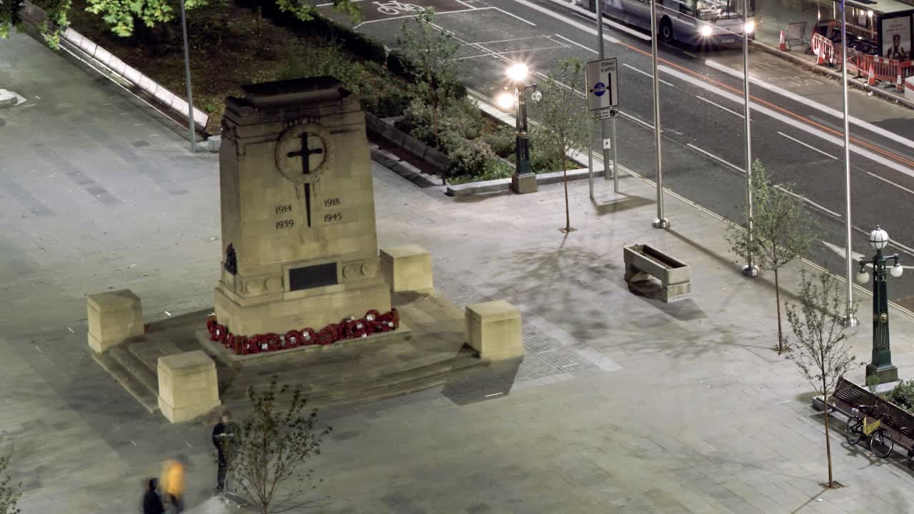 Night time lapse of Cenotaph war memorial in City Centre