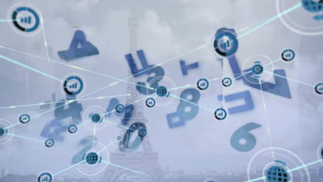 animación del procesamiento de datos financieros a través de una red de conexiones