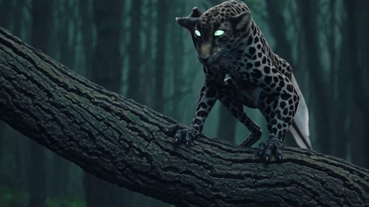 Fantasy Leopard with Wings in a Dark Forest