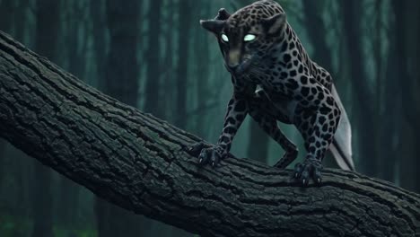 fantasy leopard with wings in a dark forest