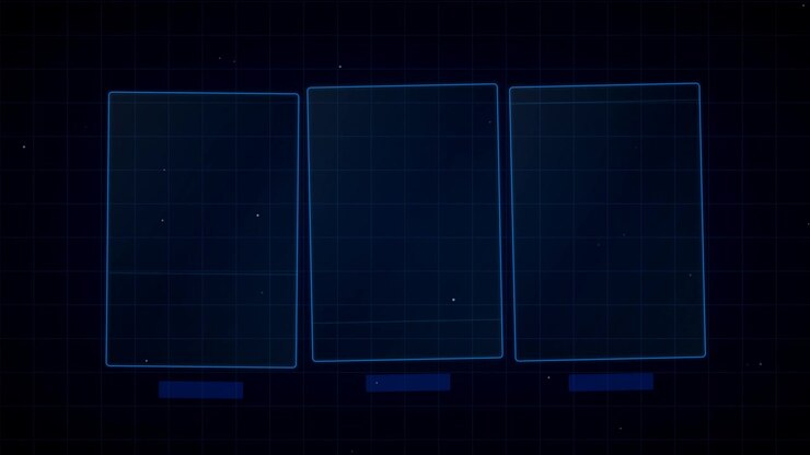Digital Interface With Three Empty Rectangular Frames on Dark Grid Background
