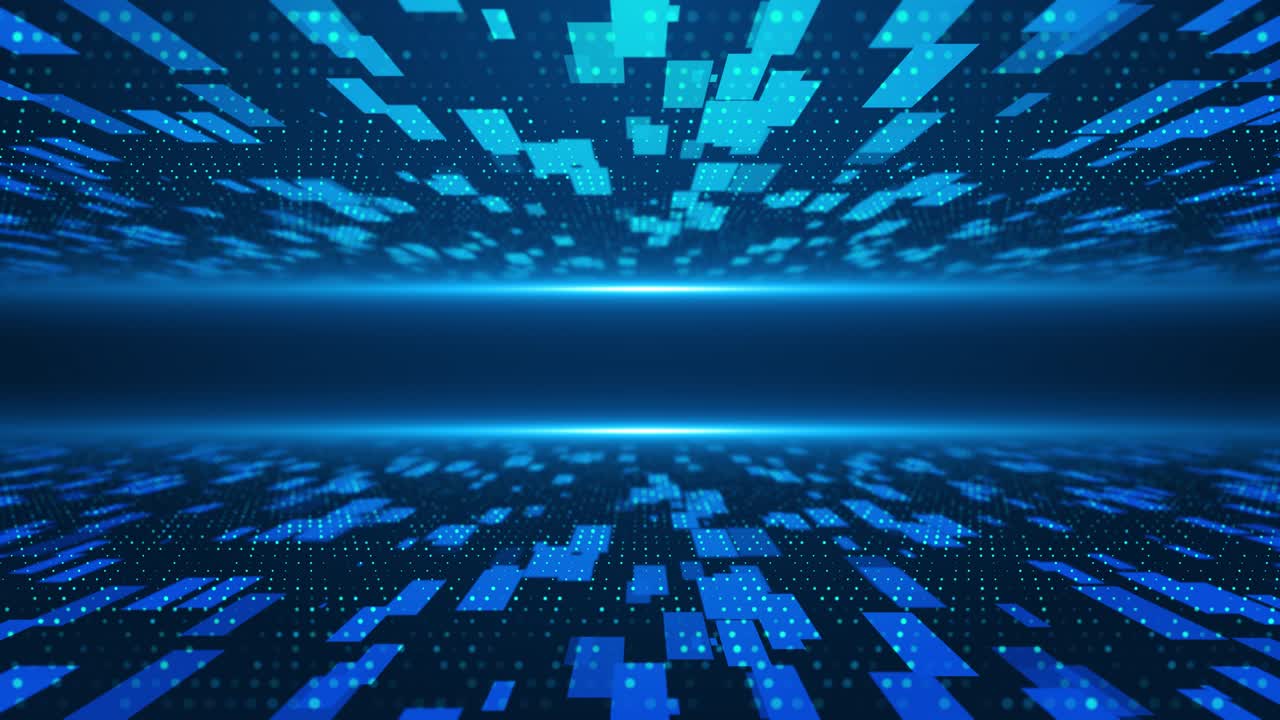 Animated digital grid pattern of rectangles light particles across dynamic surface use of abstract