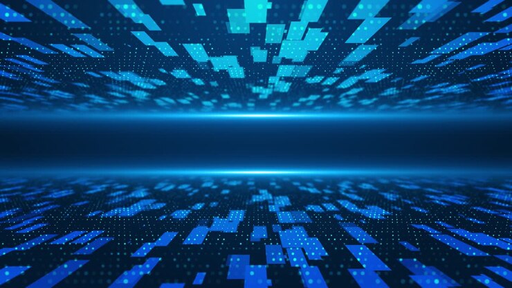 Motivo a griglia digitale animato di rettangoli, particelle di luce su superficie dinamica, uso di astratto