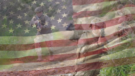 animation of flag of usa over diverse soldiers