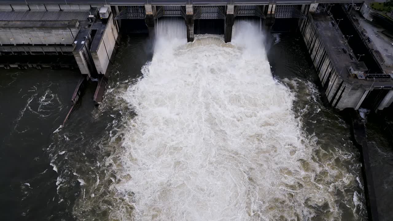Hydroelectric Dam on Douro, Peso da Régua, Portugal - aerial