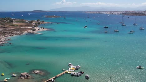 aerial views from over kolympethres beach on the greek island of paros