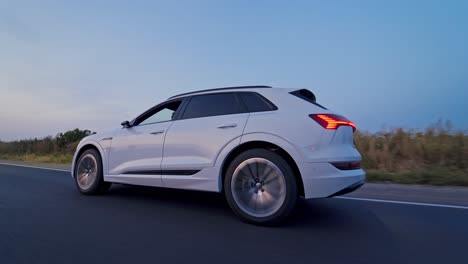 vinnitsa, ukraine - september 2019: audi e-tron is a fully-electric compact luxury crossover suv produced by audi.