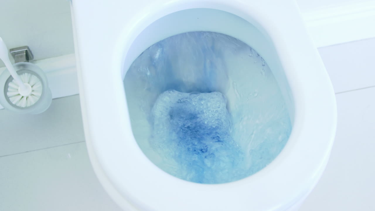 vista de la descarga del inodoro siendo tirada