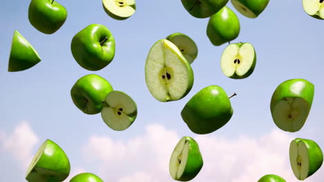 green apples falling