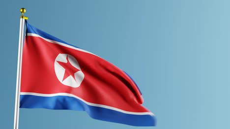 Bandera-De-Corea-Del-Norte-Ondeando-Contra-El-Fondo-Azul