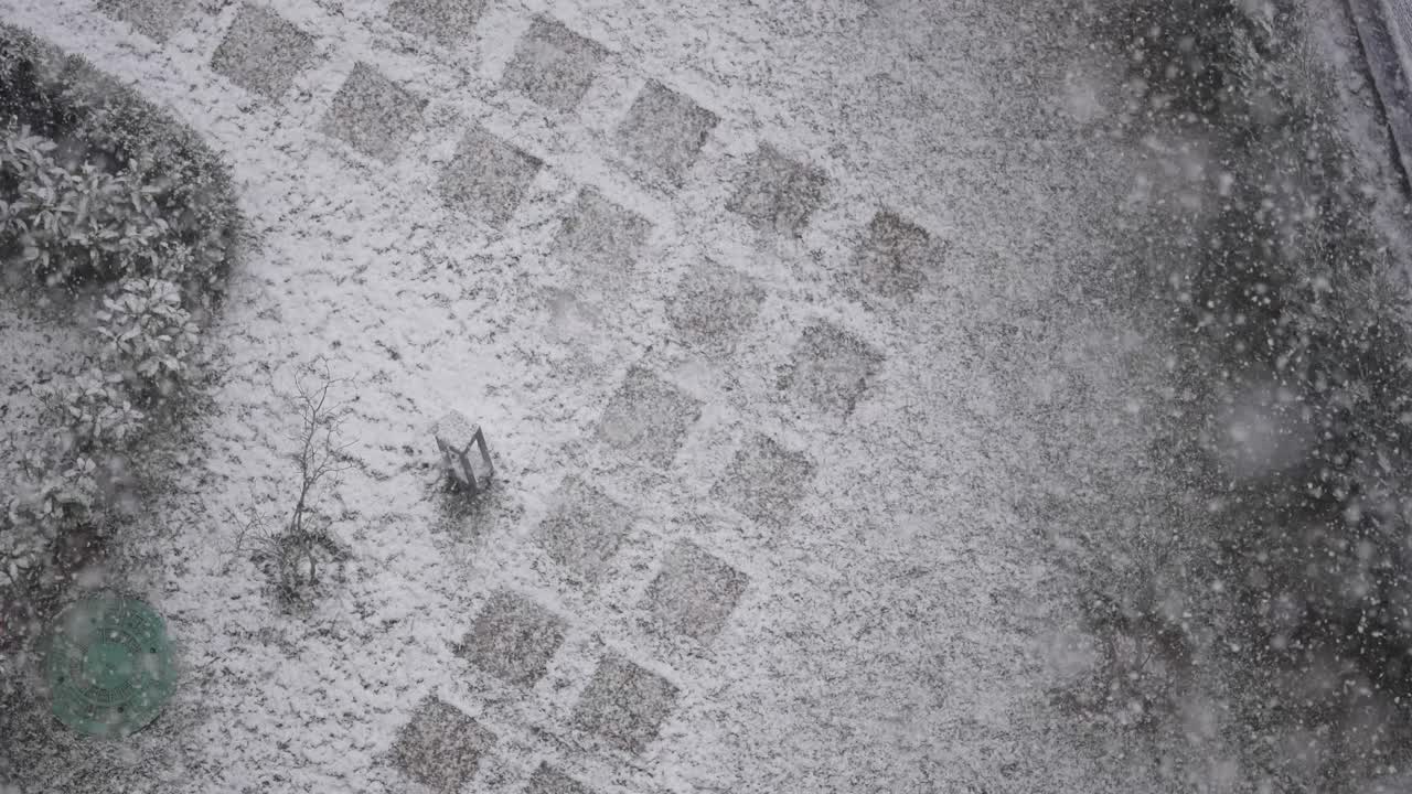 Aerial View of Snow Falling on Ground with Square Patterns