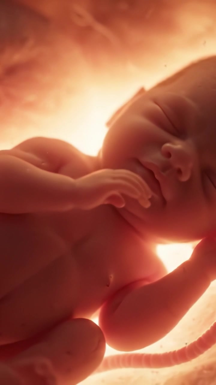 Il Viaggio della Nuova Vita: Momenti Accattivanti di un Feto in Utero Circondato da un Calore Radioso e un'Illuminazione Eterea