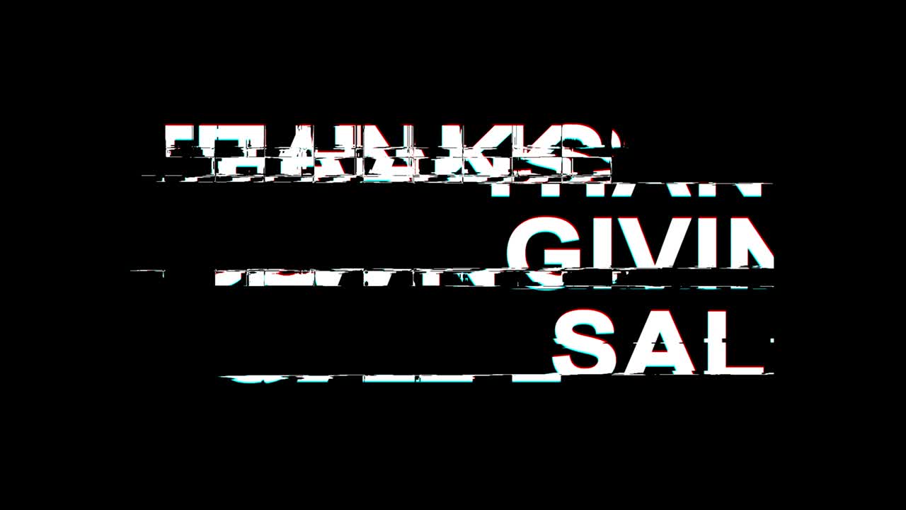 venta de gracias efecto glitch texto distorsión de televisión digital animación en bucle 4k