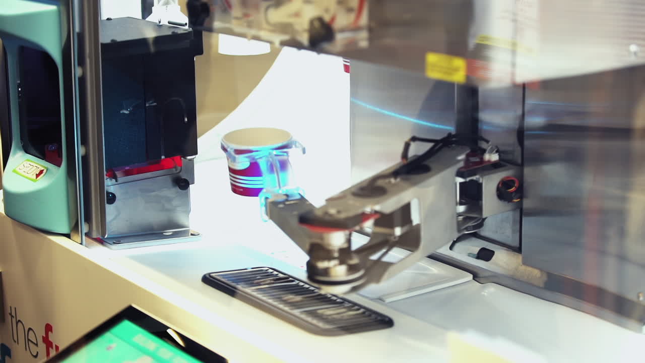 A new robot serves frozen yogurt for a guest