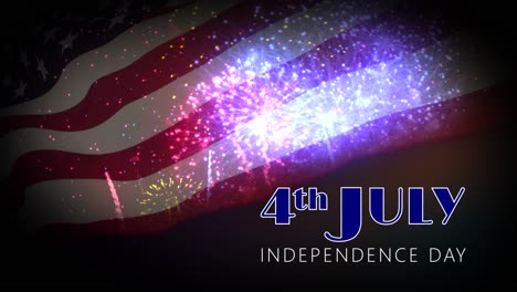 breathtaking 4th of july animated motion graphic celebrating independence day, with fluttering stars and stripes flag, overlayed with dramatic fireworks and stylish text