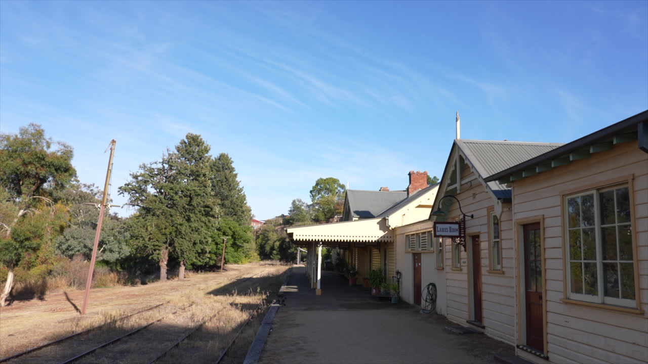 Wide shot of Gundagai railway station, New South Wales, Australia