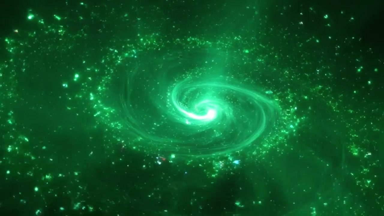 Animación de vórtice de partículas en espiral verde brillante