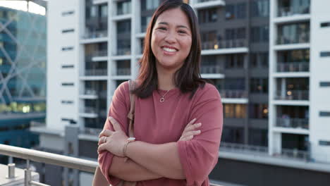 Happy,-city-and-balcony-with-a-business-asian